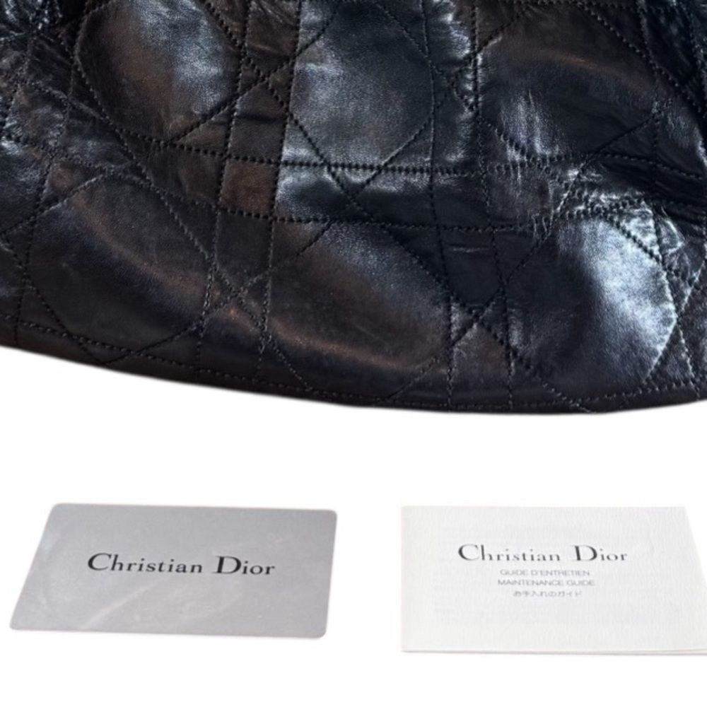 DIOR Black Quilted Cannage Leather Drawstring Hobo Bucket Shoulder Bag Auth Ex++ - Picture 16 of 16